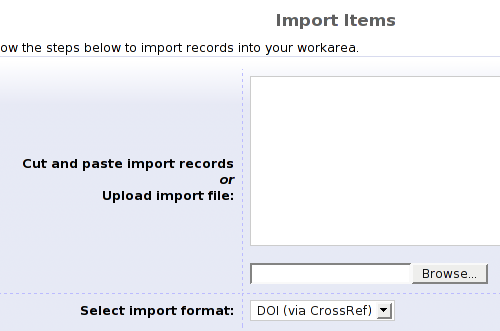 Screenshot of Import Screen